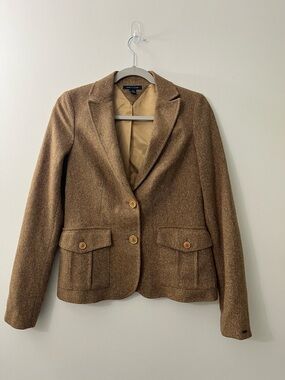 Brown Wool-Blend Tailored Blazer Jacket